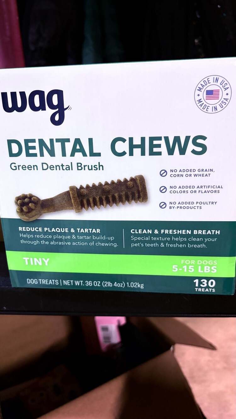 WAG Dental Treats Chews Green Dental Brush Tiny  Dogs 5-15 lbs, 130 Treats
